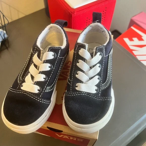 Kids Navy, White and Black Vans - Picture 2 of 5